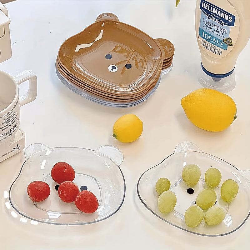 2pcs Cute Bear Cartoon PET Plates - Perfect for Breakfast, Fruits, Snacks & Bones - Durable Kitchen & Dining Accessories