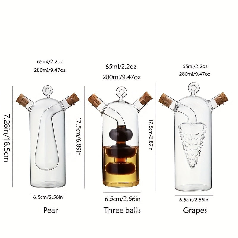 2-in-1 Glass Olive Oil and Vinegar Dispenser with Cork Stopper - Transparent Kitchen Cooking Container, Dual-Spout Design for Easy Measuring, Oil Bottle, Kitchen Supplies, Restaurant Back-of-House Seasoning Container