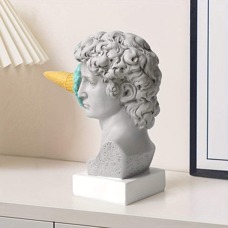 Resin David Sculpture with Ice Cream Cone, Modern European Decorative Figurine for Various Room Types, Indoor and Outdoor Use, Electricity-Free Decoration - 1PC