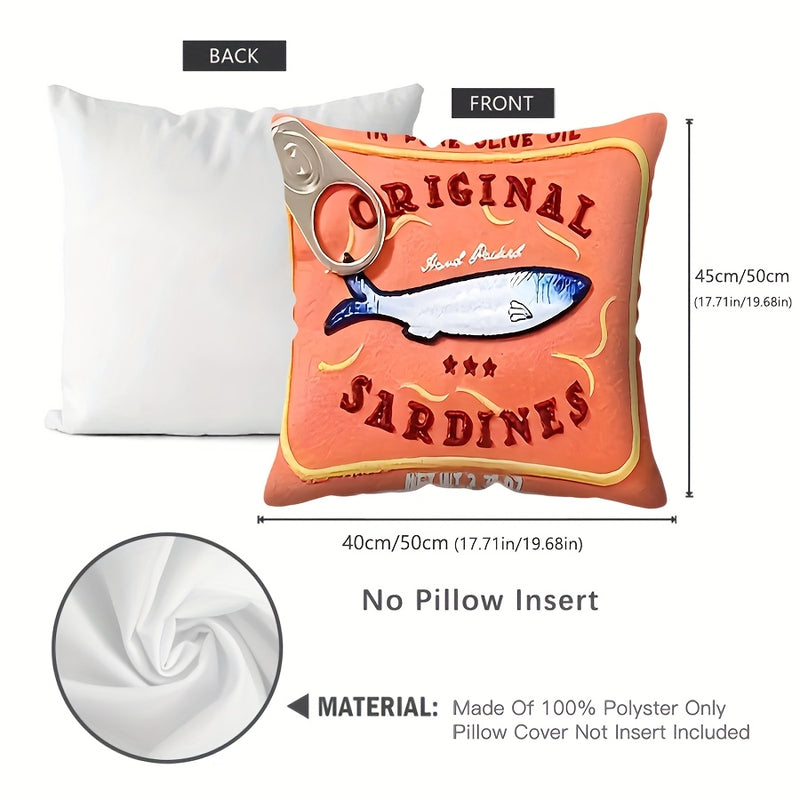1pc, Sardine Can Pillow Cover Soft & Comfortable Fun Decorative Living Room Bedroom Sofa Cushion Cover Multi-scene Applicable Without Pillow Core, 2 Sizes for Choice 44.98cm/49.99 cm