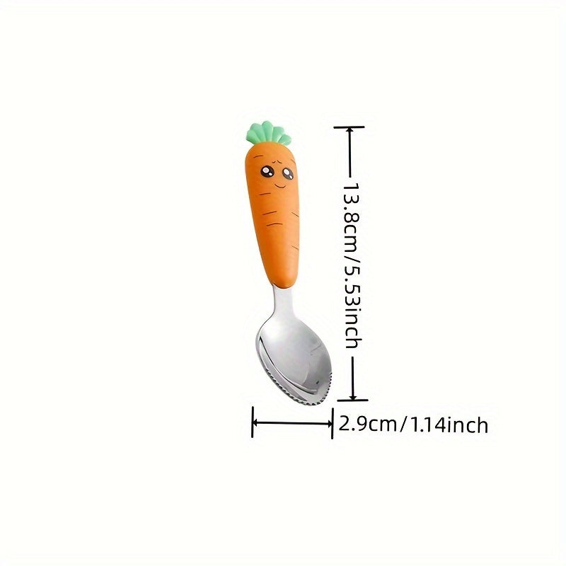 1-Set Whimsical Carrot-Shaped Youngsters' Stainless Steel Tableware - Orange, Durable Fork & Spoon with Fun Handles, Perfect for Youngsters, Youngsters Utensils