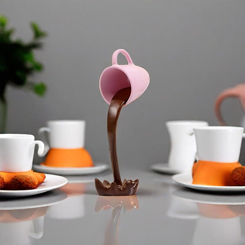 1pc, Creative Inverted Floating Resin Coffee Cup Decoration - Water Overflow Effect, Suitable for Room And Office Decoration Embellishment, Unique Creative Gift, Very Suitable for Halloween And Other Festivals to Enhance The