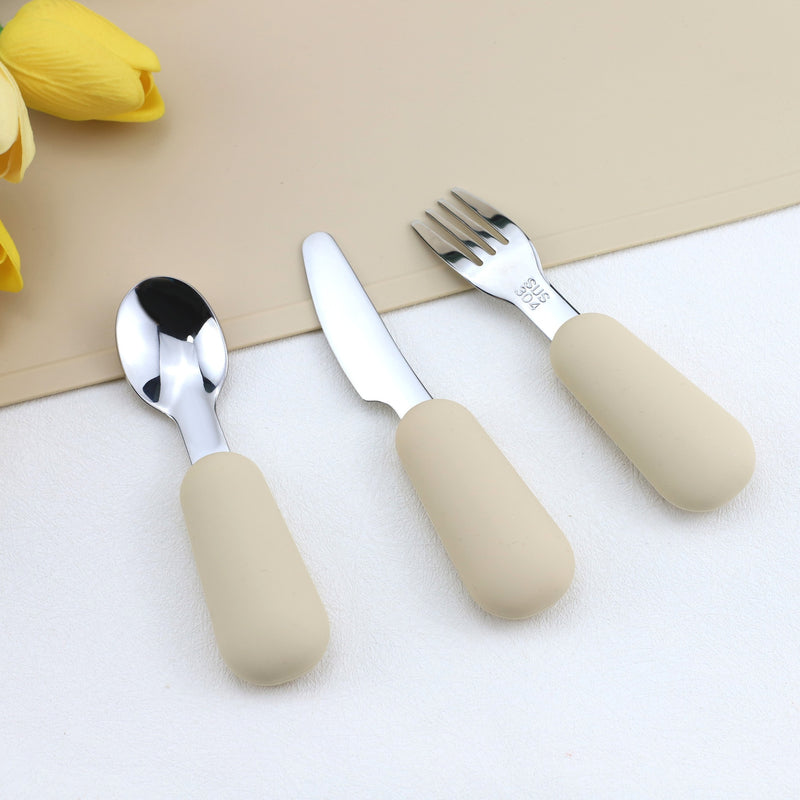 3pcs Silicone Stainless Steel Spoon Fork Knife Set 304 Stainless Steel