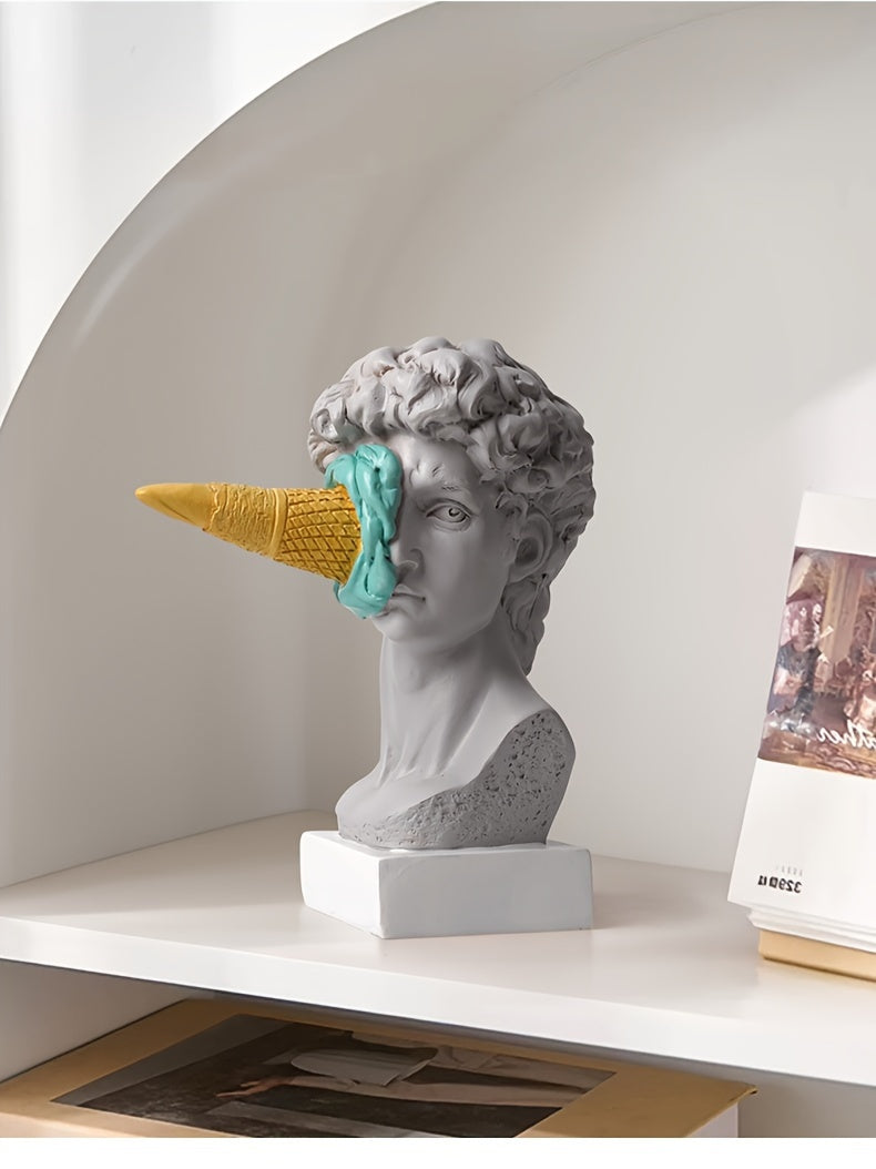 Resin David Sculpture with Ice Cream Cone, Modern European Decorative Figurine for Various Room Types, Indoor and Outdoor Use, Electricity-Free Decoration - 1PC