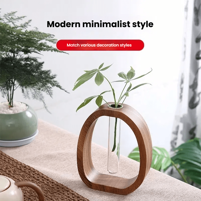 1pc Elegant Walnut Wood Vase with Glass Tube – Modern Minimalist Design for Home, Hotel, and Apartment Decor | Perfect Gift Idea to Enhance Aesthetic Appeal, Decorative Vase | Stylish Planter | Glass Tube Design, Vases Home
