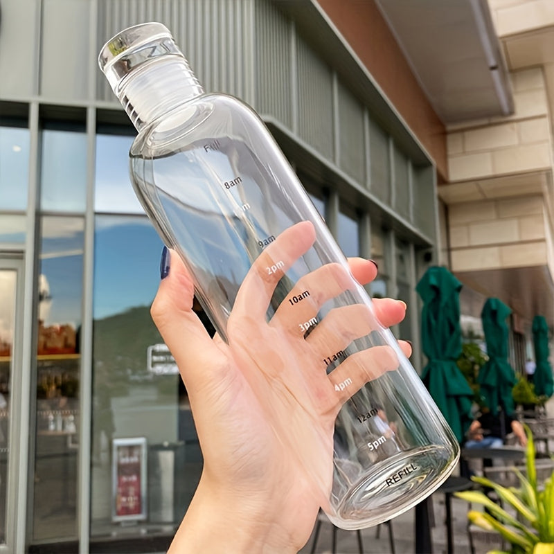1pc 500ml/700ml Transparent Leak-proof Sports Water Bottle, 16.91oz/23.67oz Simple Anti-fall Water Cup with Time Scale