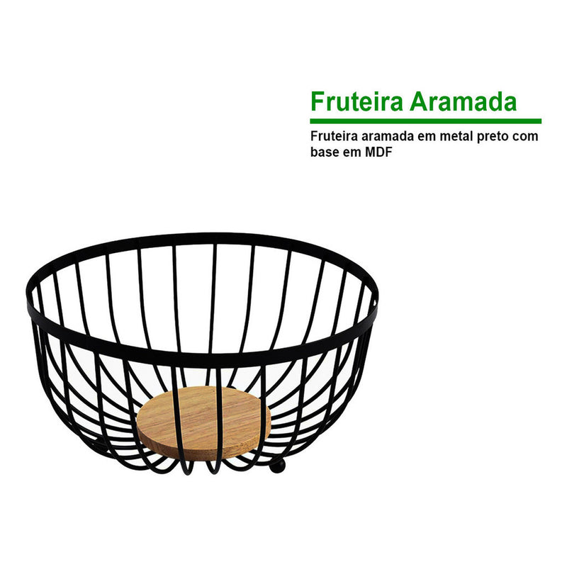 Fruteira de Metal Tioeasy™ - Fundo de Madeira Natural - Tio Juanico