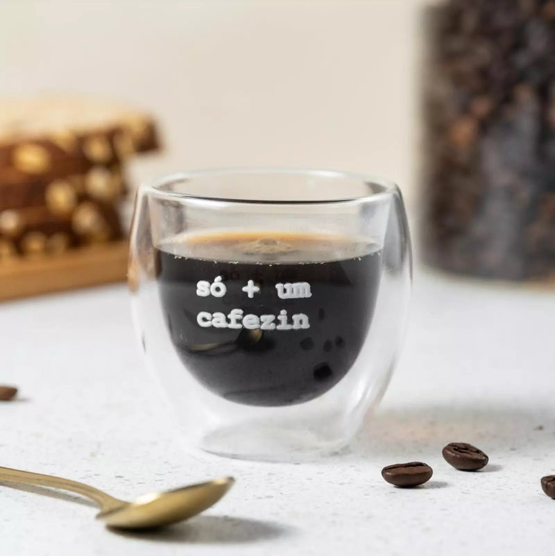 Copo de Parede Dupla Tioeasy™ — Um Cafezin / Good Morning 90ml Vidro Borossilicato