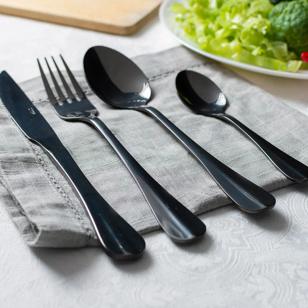 Faqueiro de Aço Inox Preto Tioeasy™ - 24 Peças Luxo